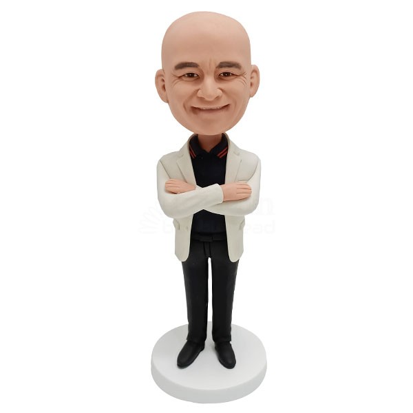 custom boss in the white suit holding hands against heart bobblehead