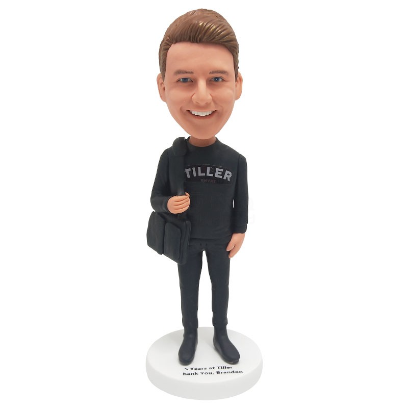 custom casual man and a shoulder bag bobblehead