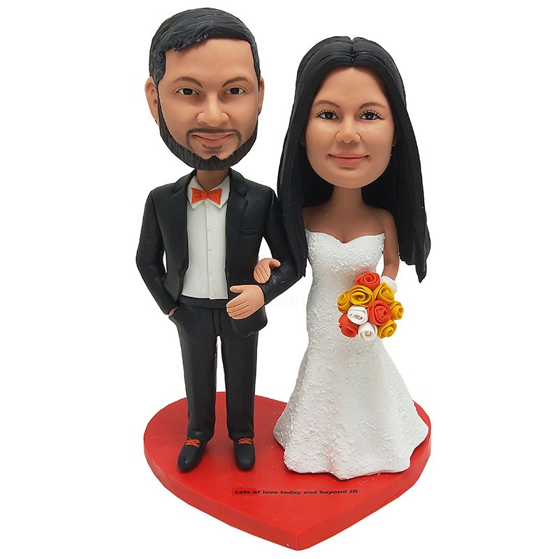 Newly-married couple in formal dress custom wedding bobblehead