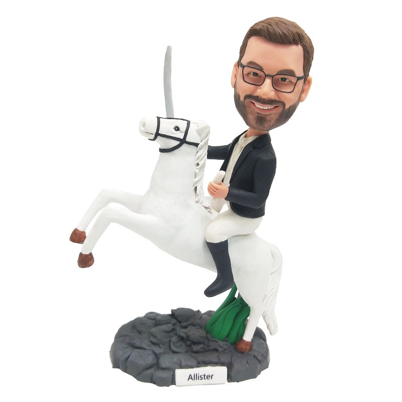 personalized male riding with a knife bobblehead