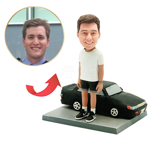 custom man with black car bobblehead